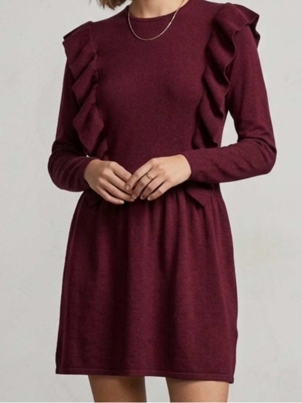 Zara Girls’s Wine Red Ruffle Knit Dress